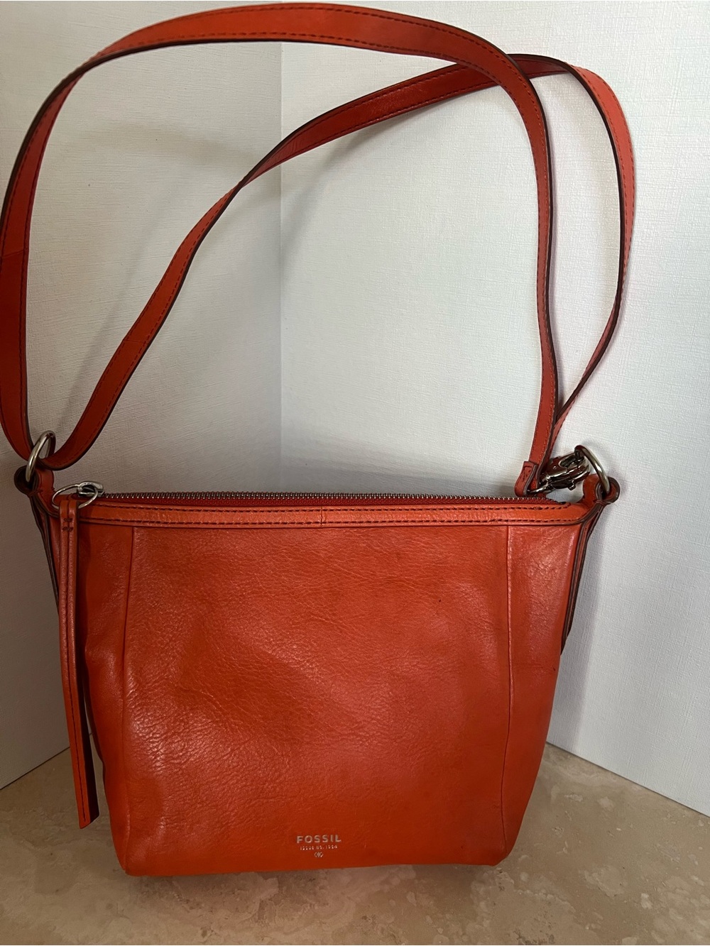 Fossil Orange Leather Crossbody Shoulder Bag